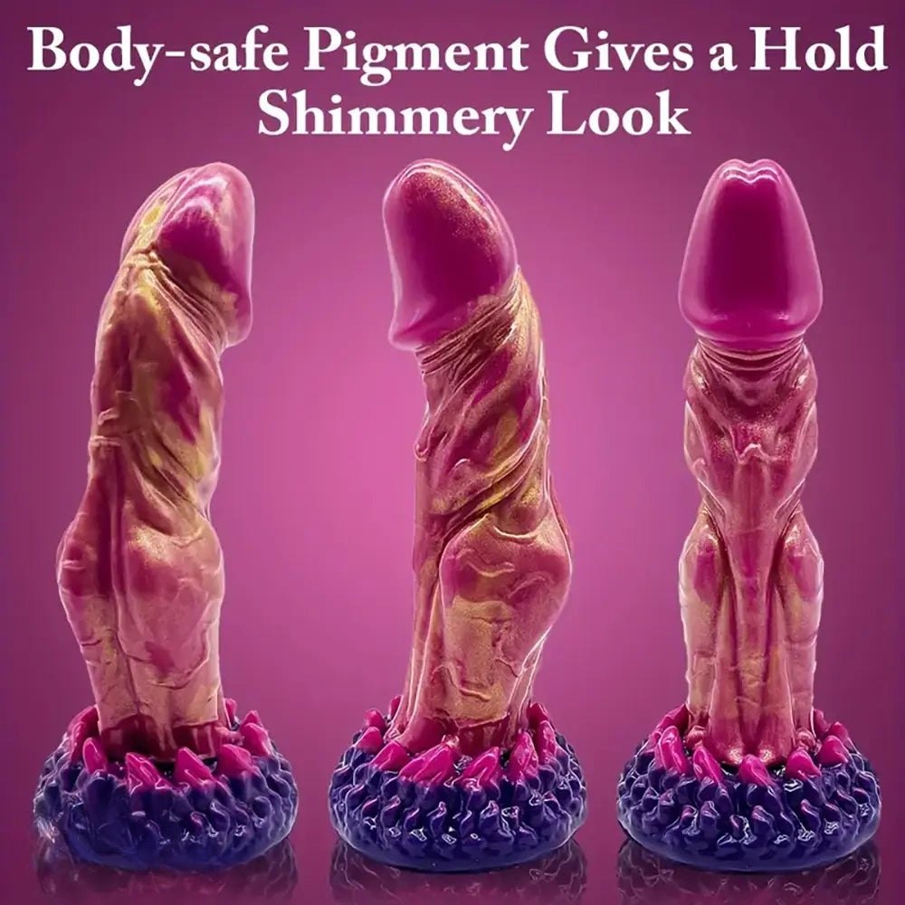 Pink and gold marbled monster fantasy dildo, photo 5