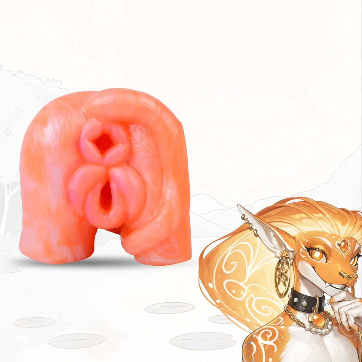 Coral orange dual-channel fantasy masturbator, photo 1