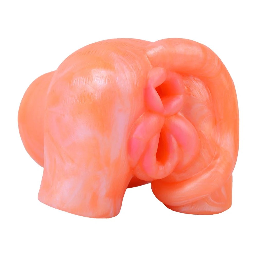 Coral orange dual-channel fantasy masturbator, photo 2