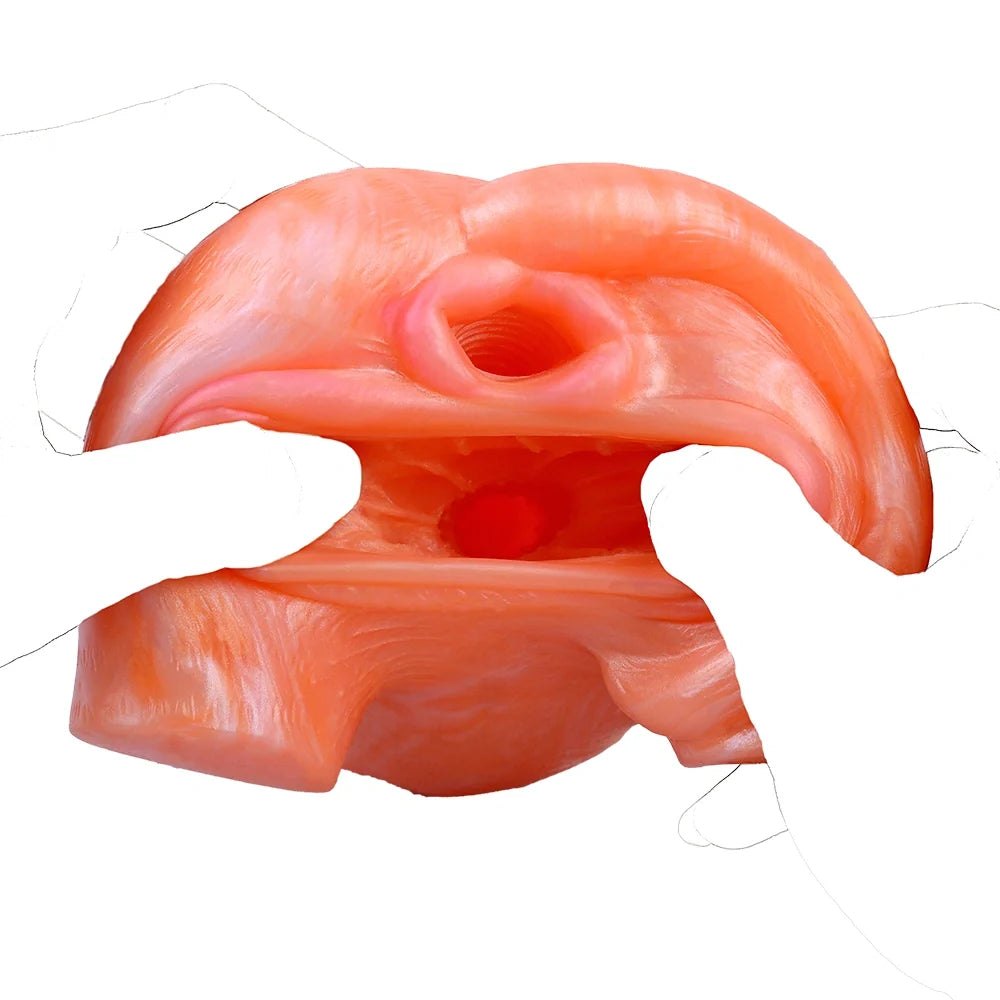 Coral orange dual-channel fantasy masturbator, photo 3