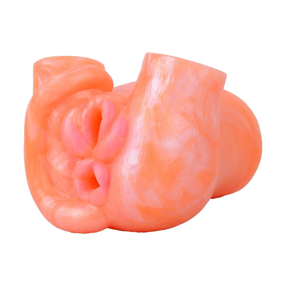 Coral orange dual-channel fantasy masturbator, photo 4