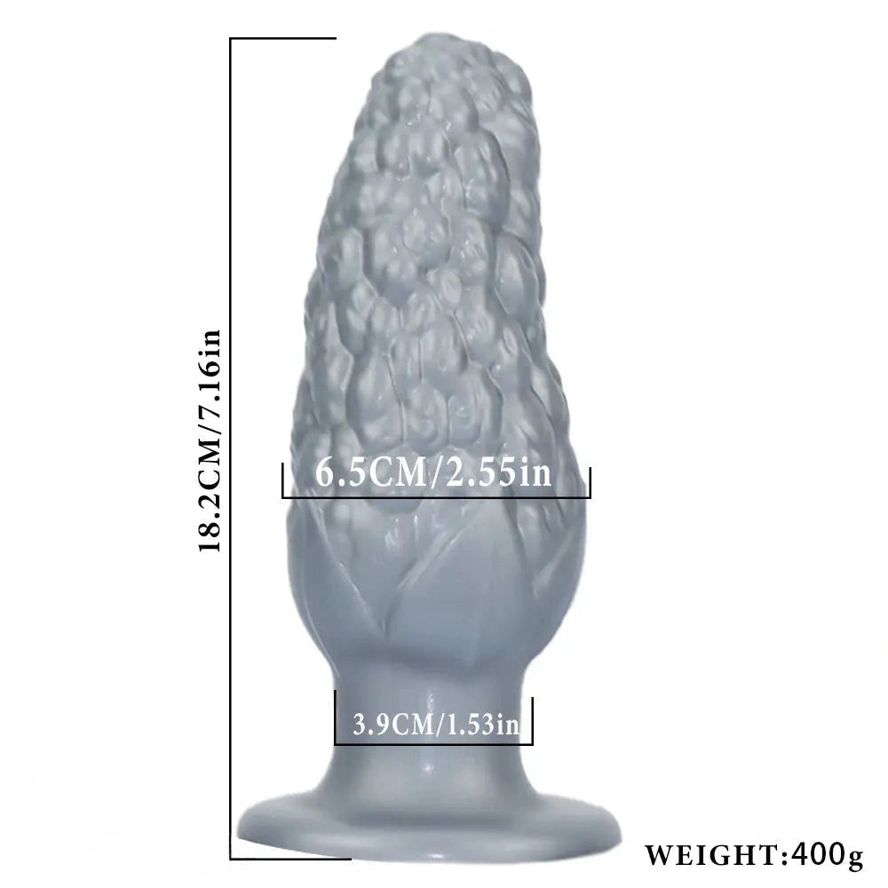 Silver corn textured silicone anal plug with flared base
