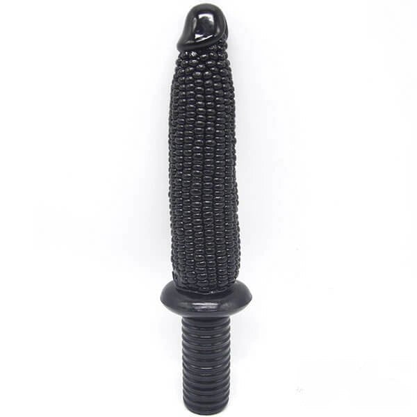 Black corn-textured PVC dildo with handle, photo 1