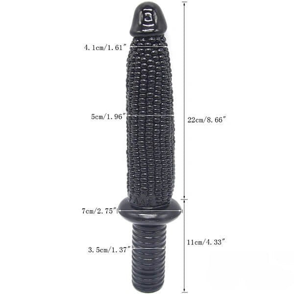 Black corn-textured PVC dildo with handle, photo 2