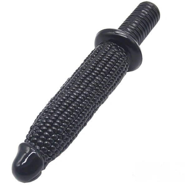 Black corn-textured PVC dildo with handle, photo 4