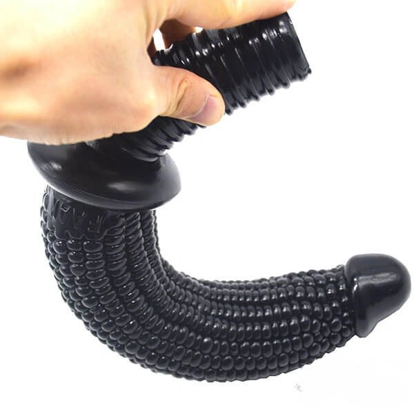 Black corn-textured PVC dildo with handle, photo 5