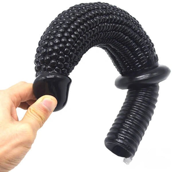 Black corn-textured PVC dildo with handle, photo 6