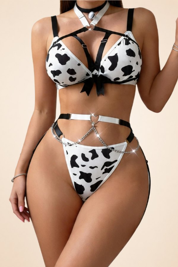 Cow print strappy harness garter set, photo 1