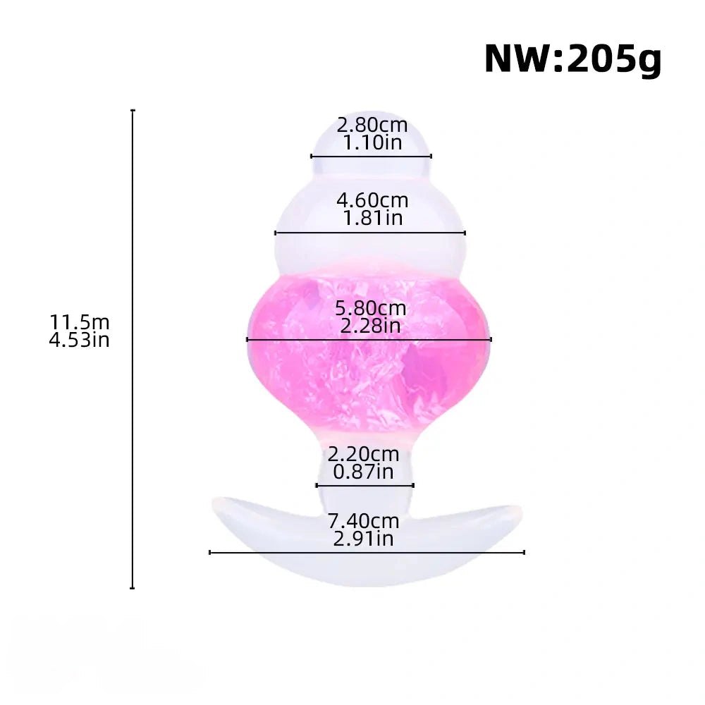 Pink crackle bead silicone butt plug with graduated shape