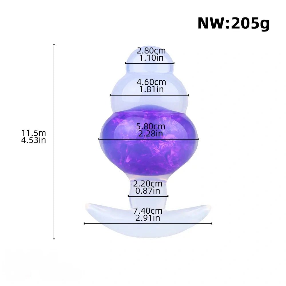 Purple crackle bead silicone butt plug with graduated shape