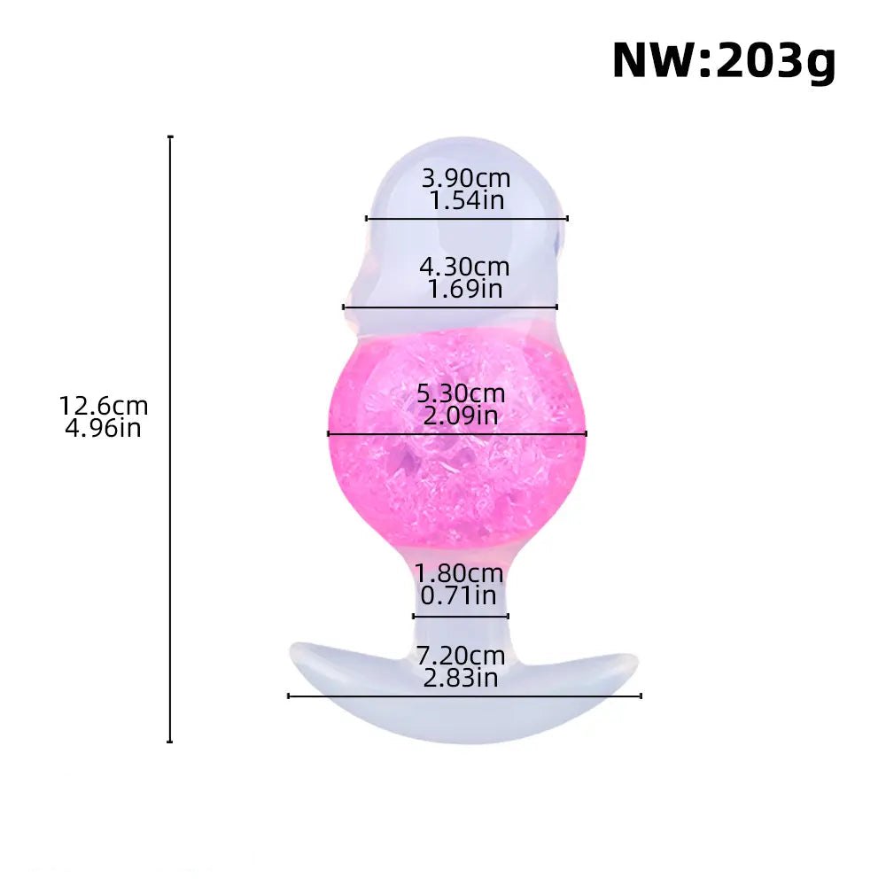 Pink crackled glass look silicone butt plug