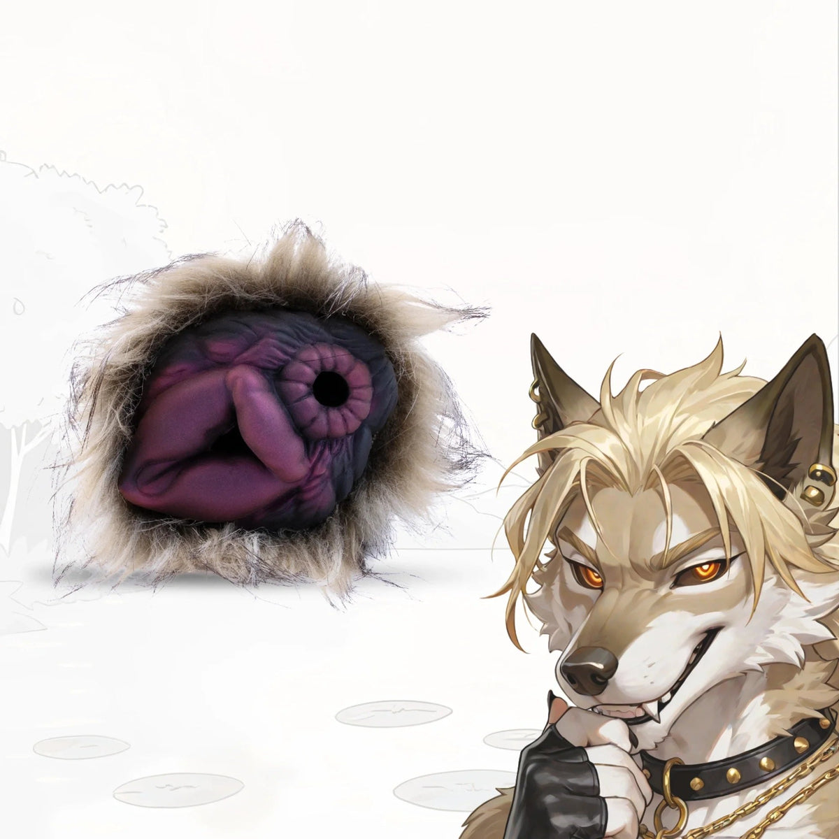 Cream fur aubergine dual entry masturbator, photo 1