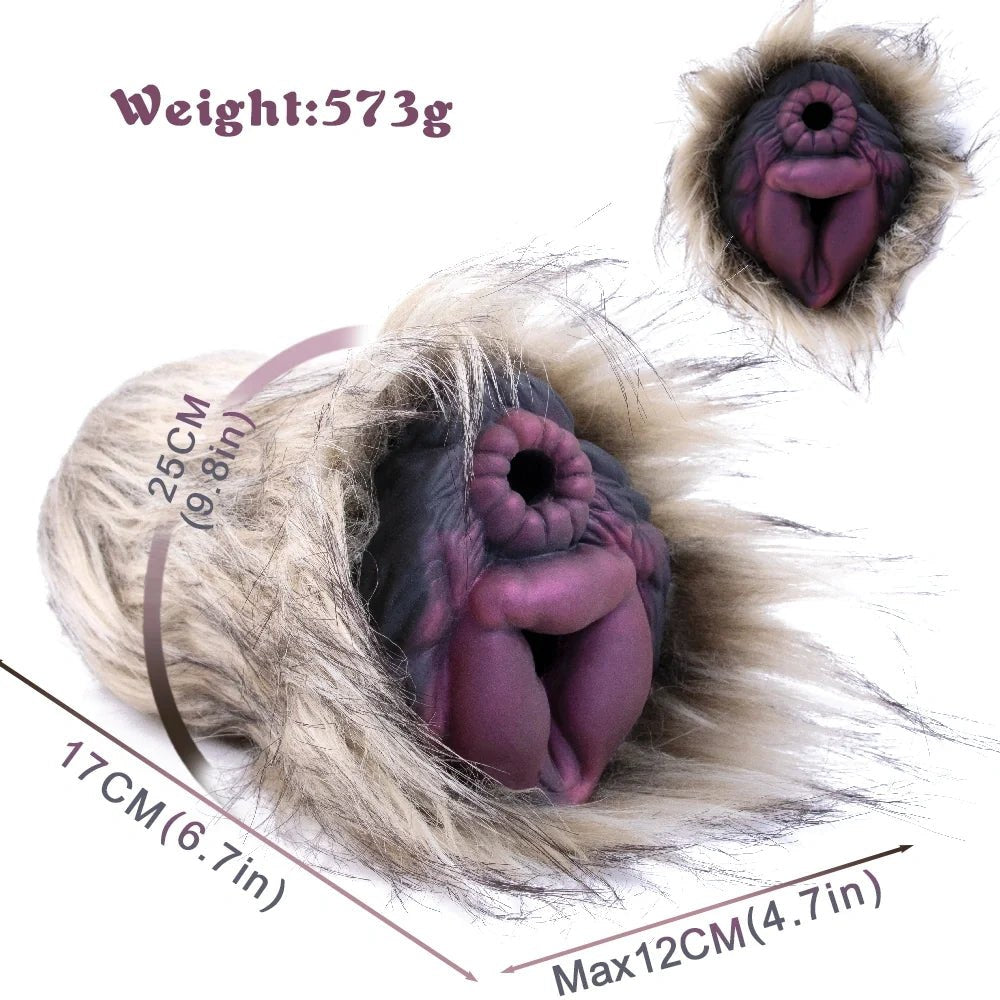 Cream fur aubergine dual entry masturbator, photo 12