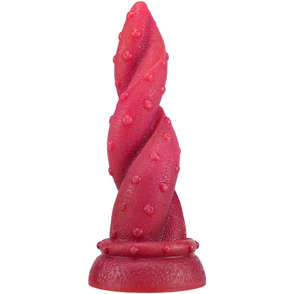 Deep red ombre spiral fantasy dildo, photo 1