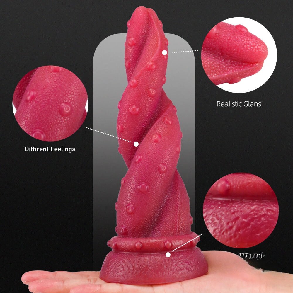 Deep red ombre spiral fantasy dildo, photo 10