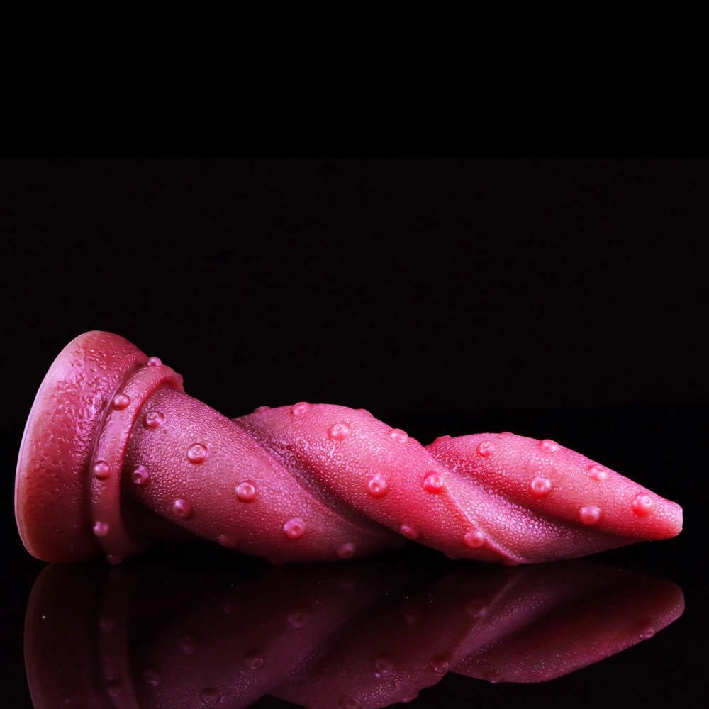 Deep red ombre spiral fantasy dildo, photo 11