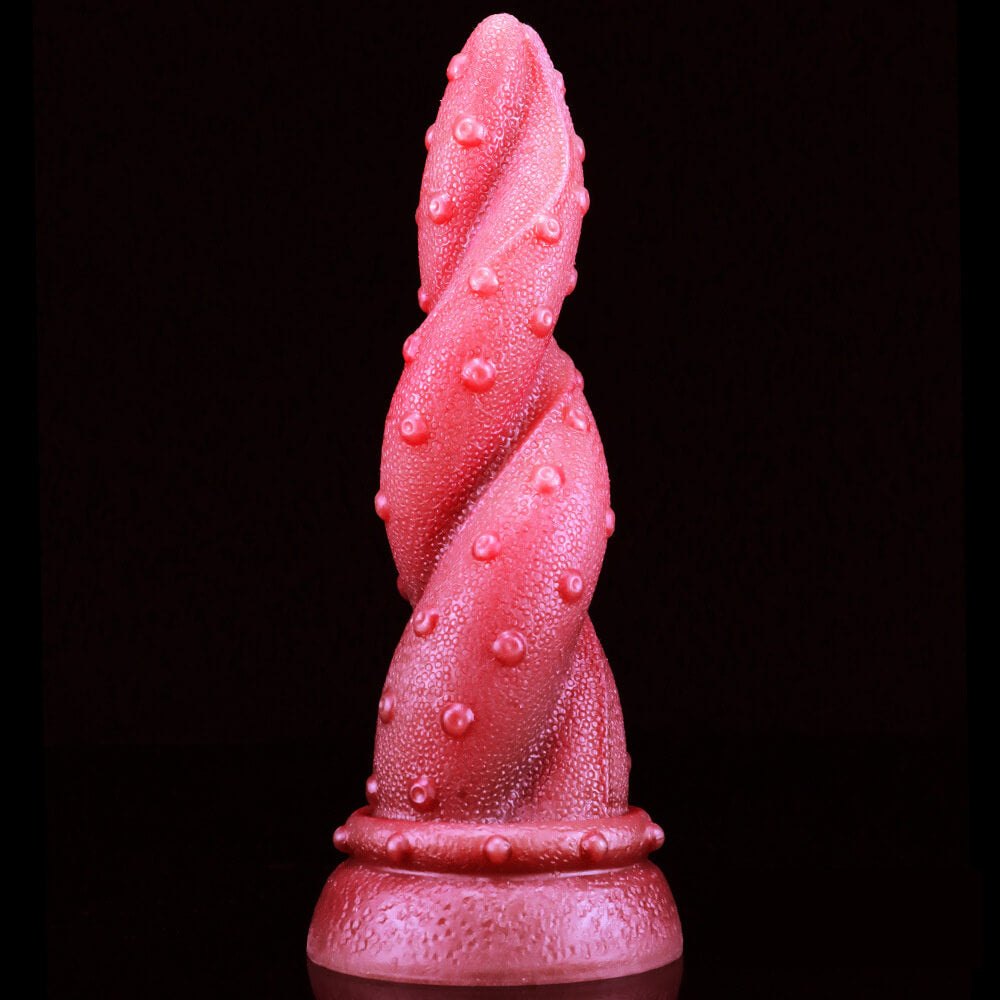 Deep red ombre spiral fantasy dildo, photo 12
