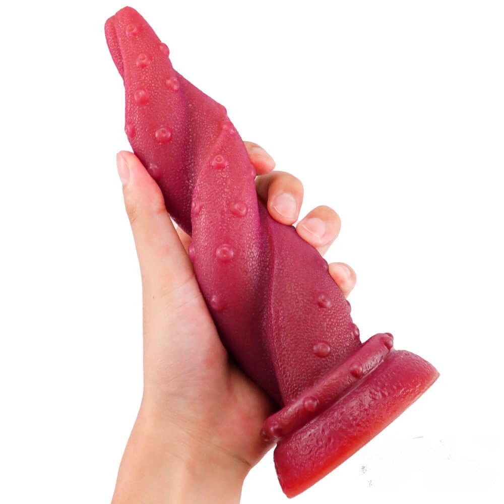 Deep red ombre spiral fantasy dildo, photo 2