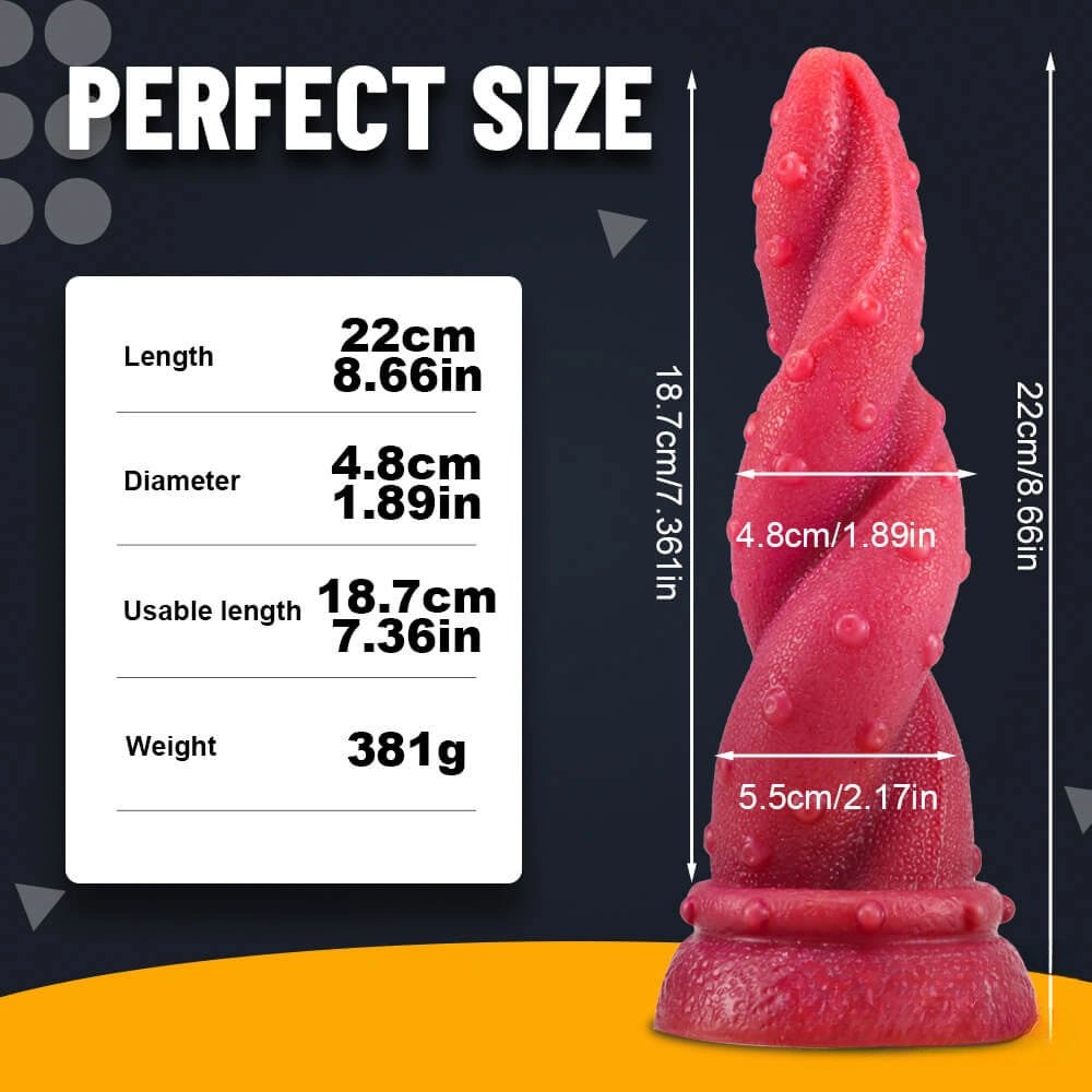 Deep red ombre spiral fantasy dildo, photo 6