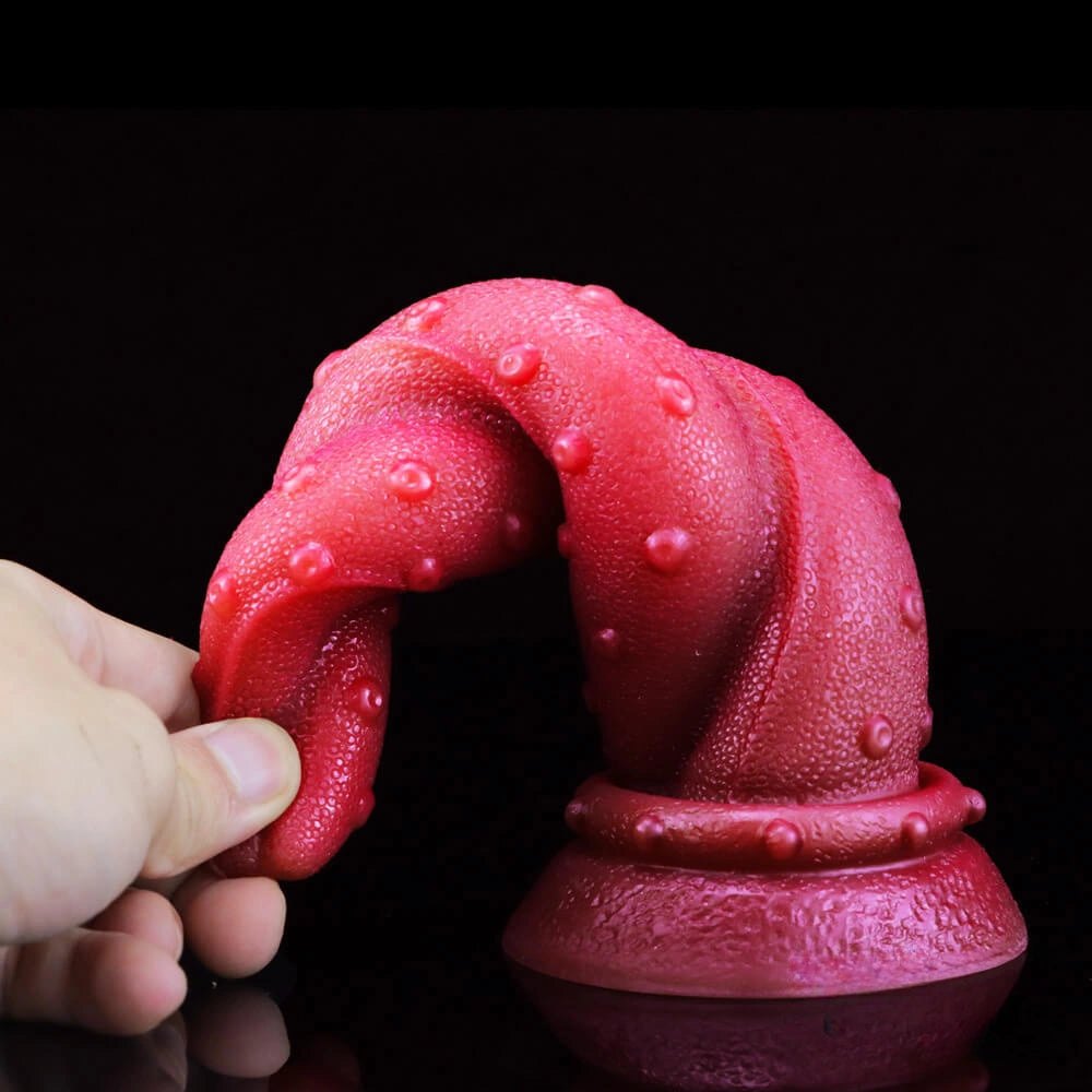 Deep red ombre spiral fantasy dildo, photo 7