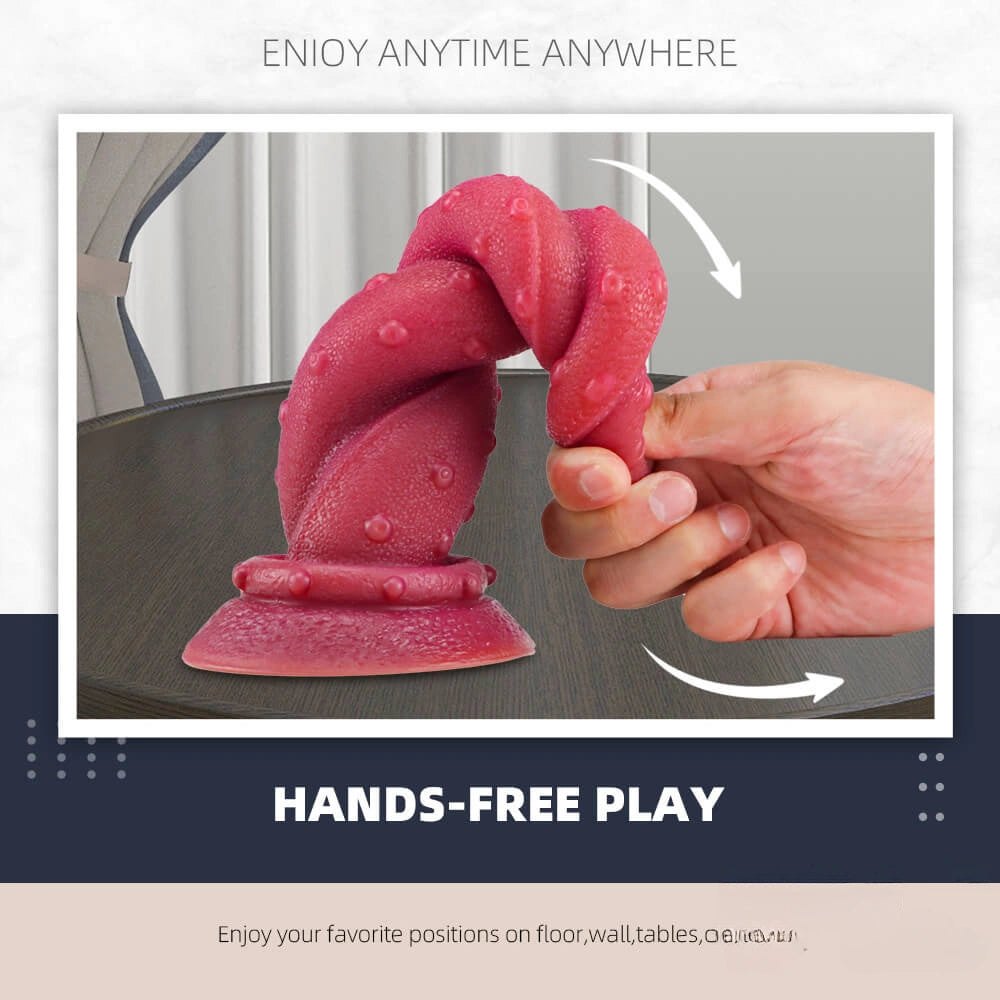 Deep red ombre spiral fantasy dildo, photo 9