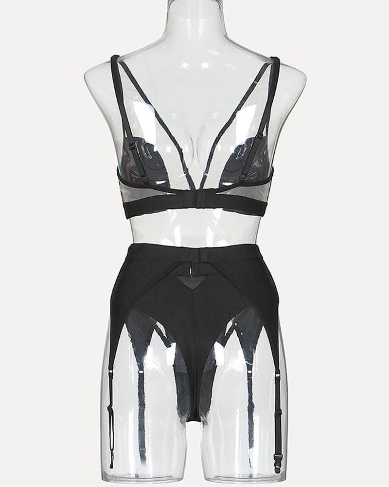 Crisscross mesh plunge bra garter set, photo 10