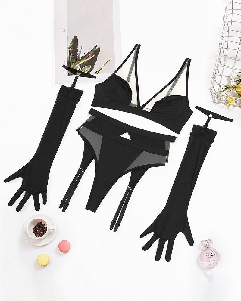 Crisscross mesh plunge bra garter set, photo 7
