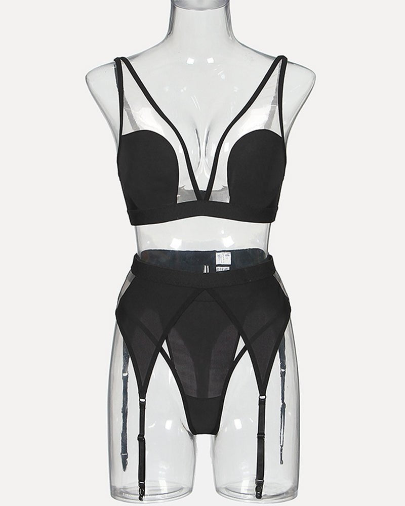 Crisscross mesh plunge bra garter set, photo 8