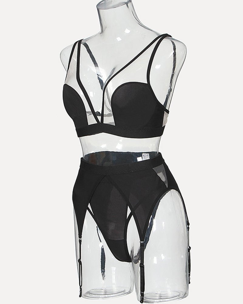 Crisscross mesh plunge bra garter set, photo 9