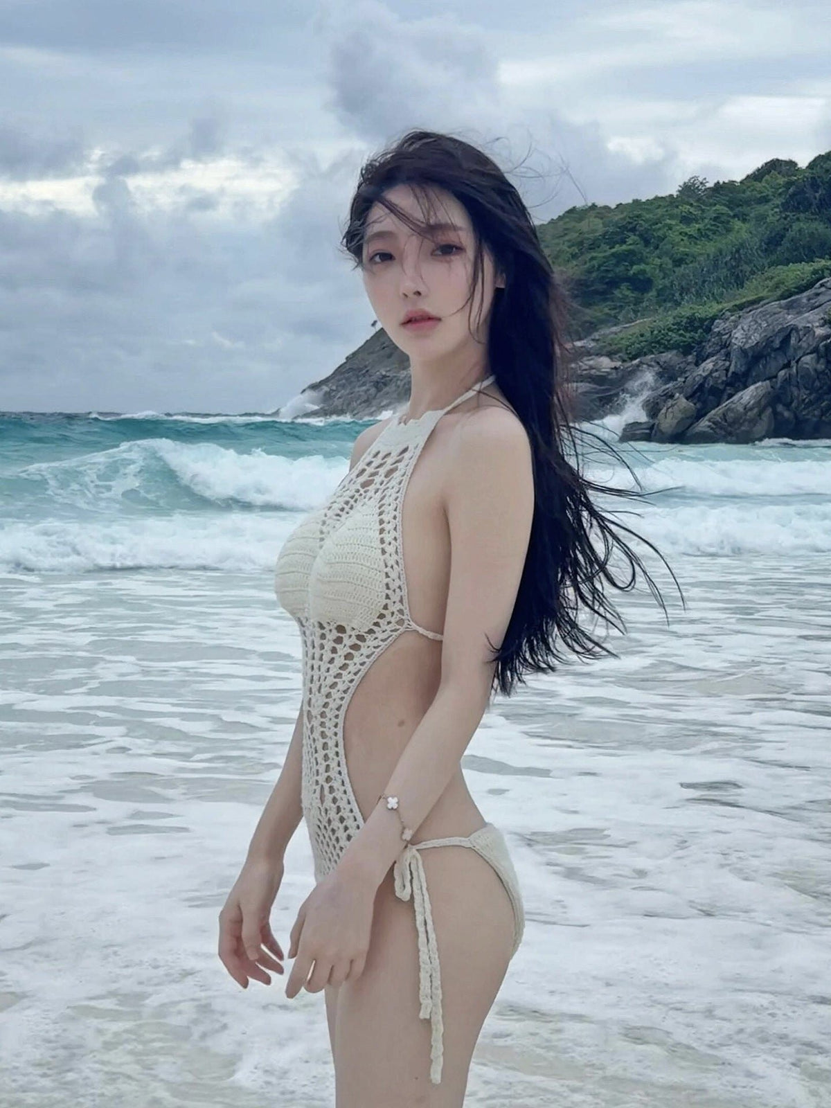 Crochet hollow out cutout monokini swimsuit, photo 4