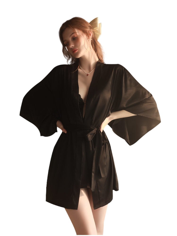 Black cross front closure lace nightgown chemise