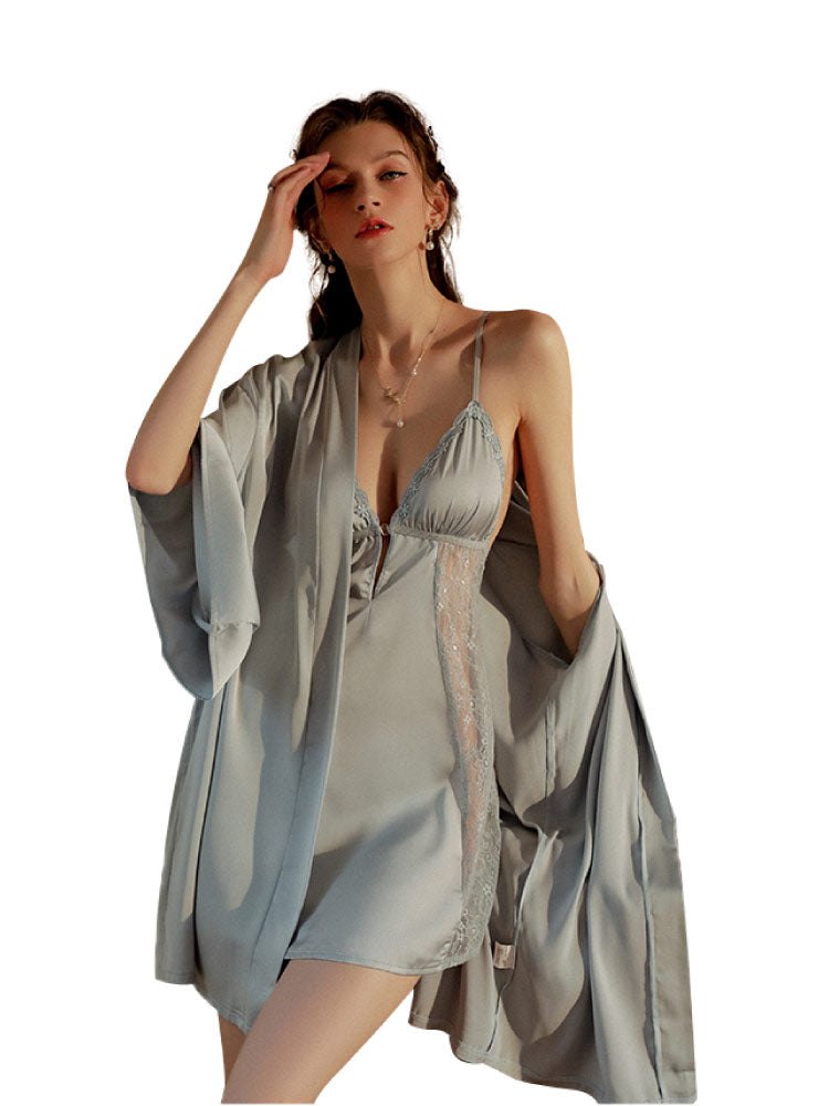 Blue cross front closure lace nightgown chemise