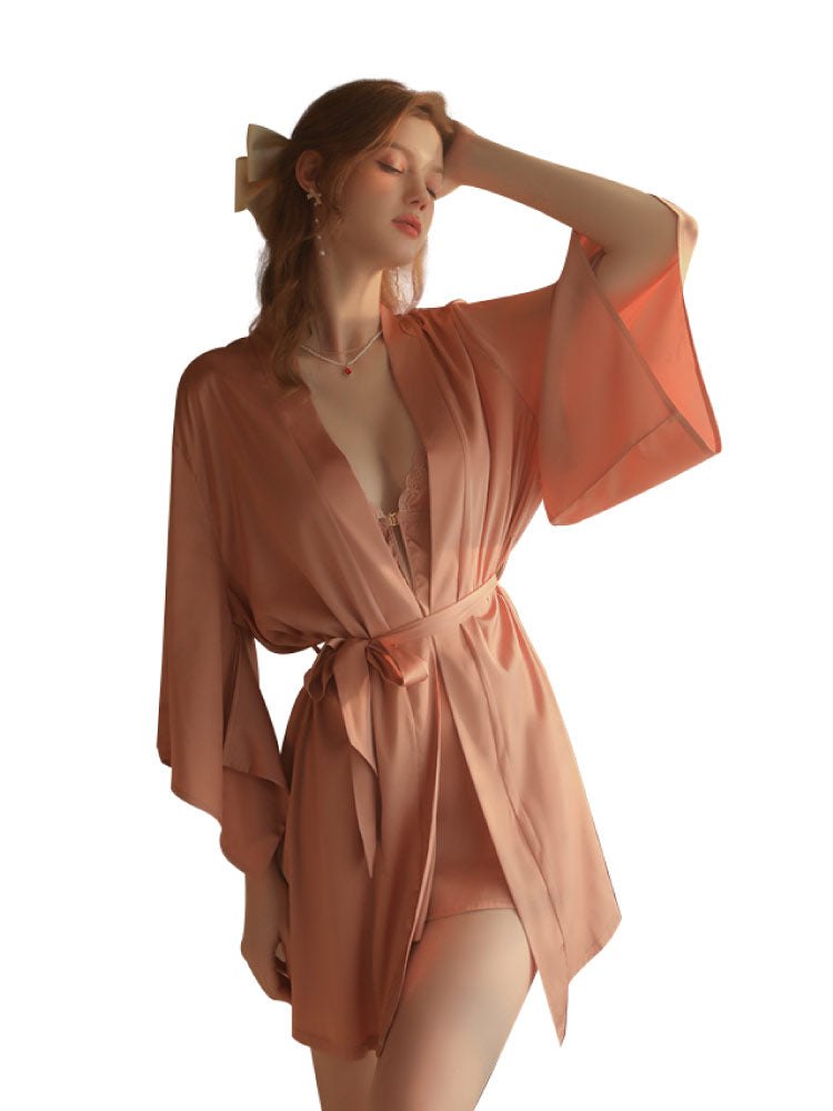 Pink cross front closure lace nightgown chemise