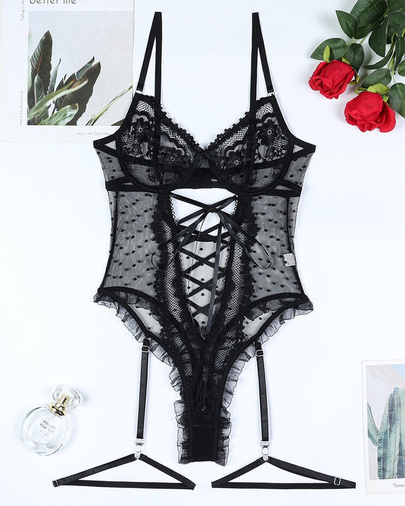 Cross strap cutout lace bodysuit, photo 5