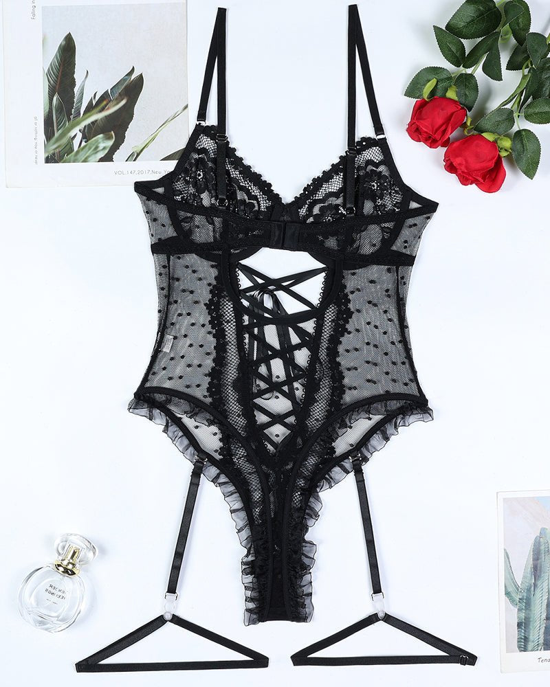 Cross strap cutout lace bodysuit, photo 6