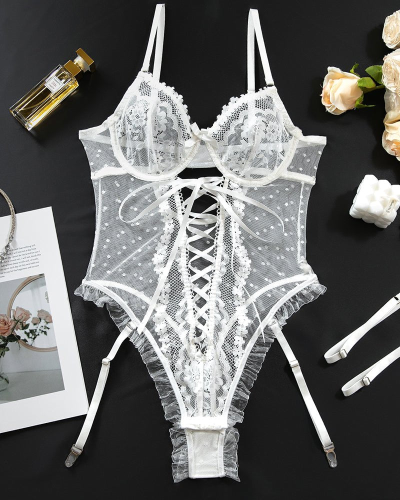 Cross strap cutout lace bodysuit, photo 9