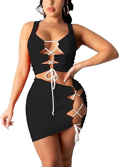 Cross strap open crotch two piece set, photo 4