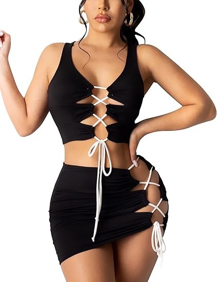 Cross strap open crotch two piece set, photo 5