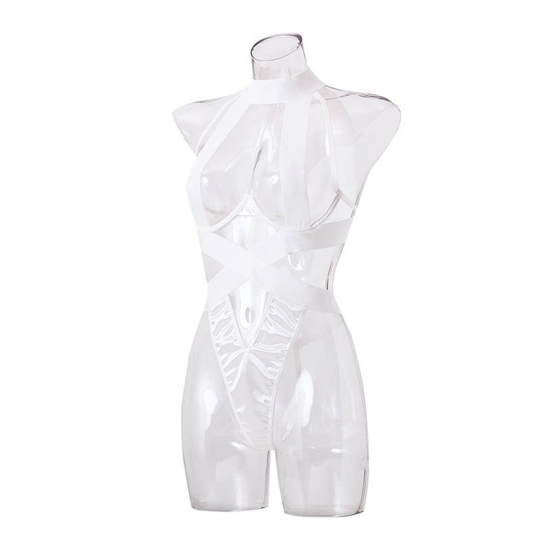 White crossover band strap lingerie set