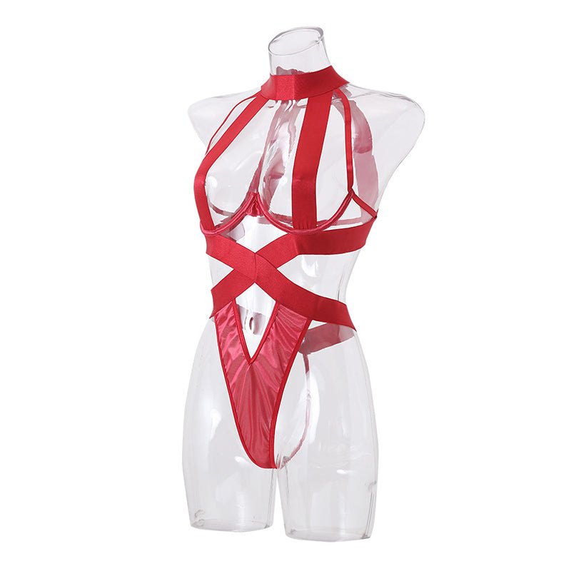 Wine crossover band strap lingerie set