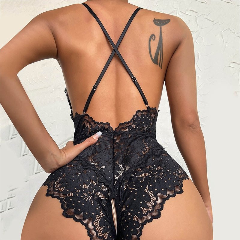 Crotchless floral lace bow teddy, photo 4