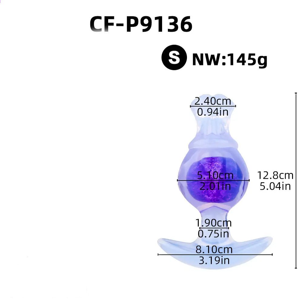 Purple silicone crystal bead butt plug