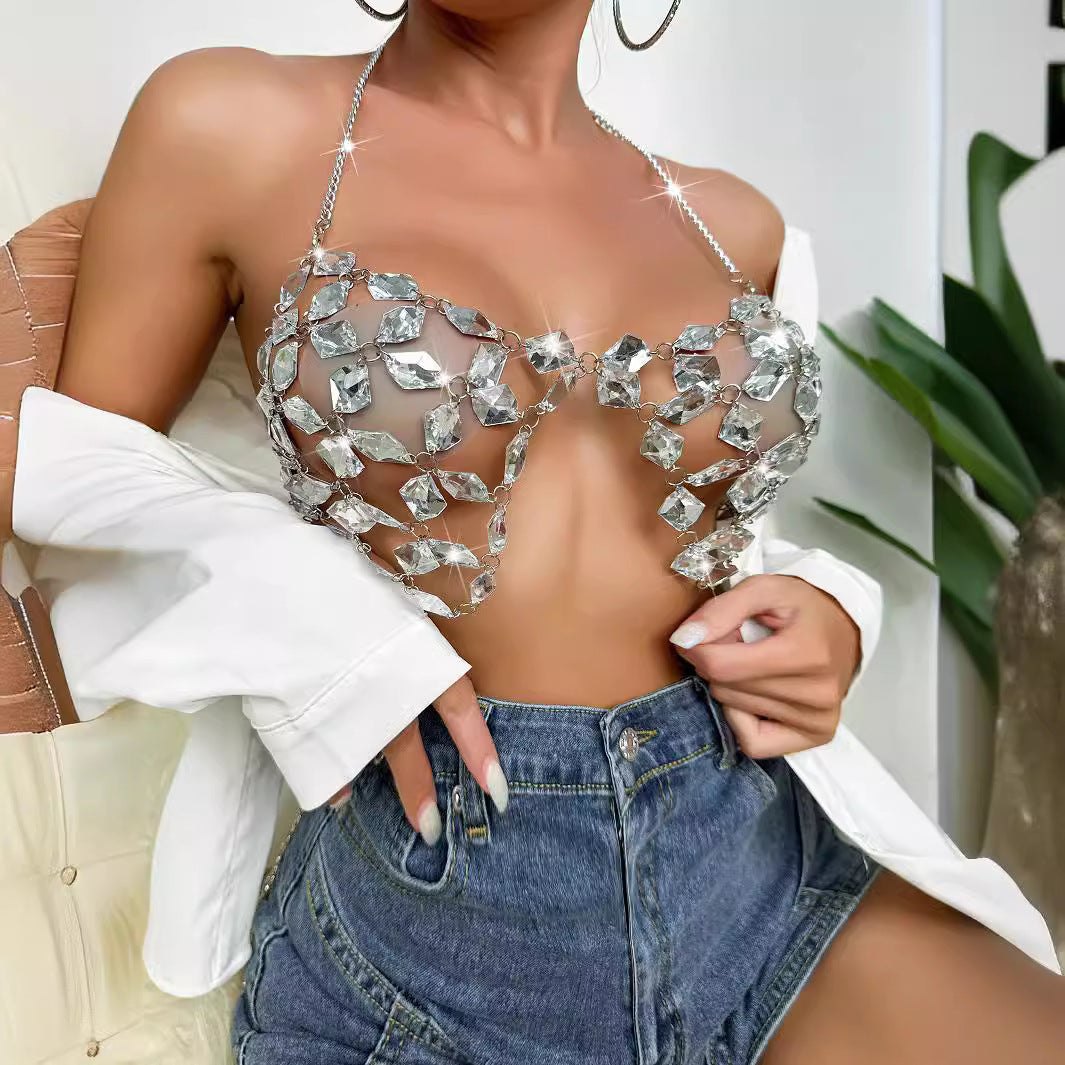 Crystal chain halter bra top lingerie, photo 2