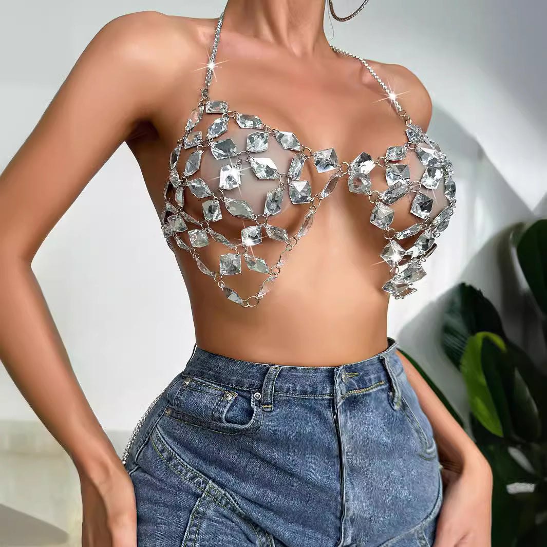 Crystal chain halter bra top lingerie, photo 3