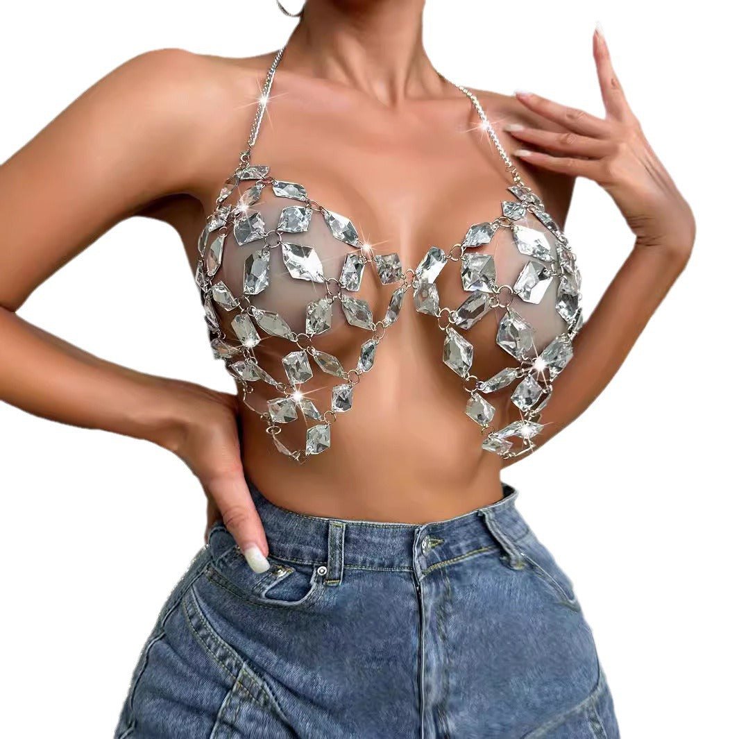 Crystal chain halter bra top lingerie, photo 5