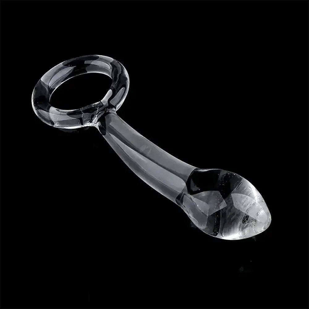Clear crystal glass pull ring dildo, photo 1