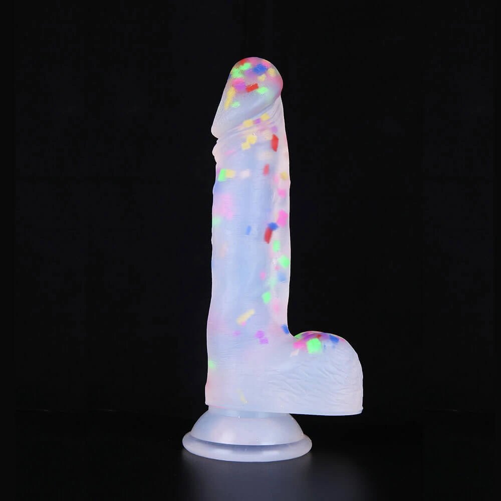 Transparent suction cup dildo with sparkle glitter finish