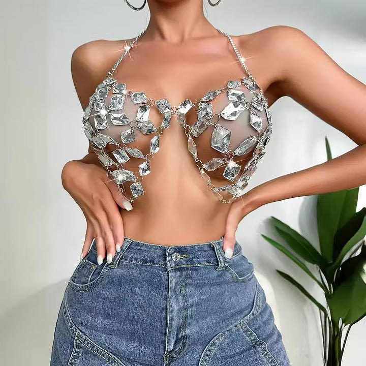 Crystal pendant backless halter chain bra, photo 2