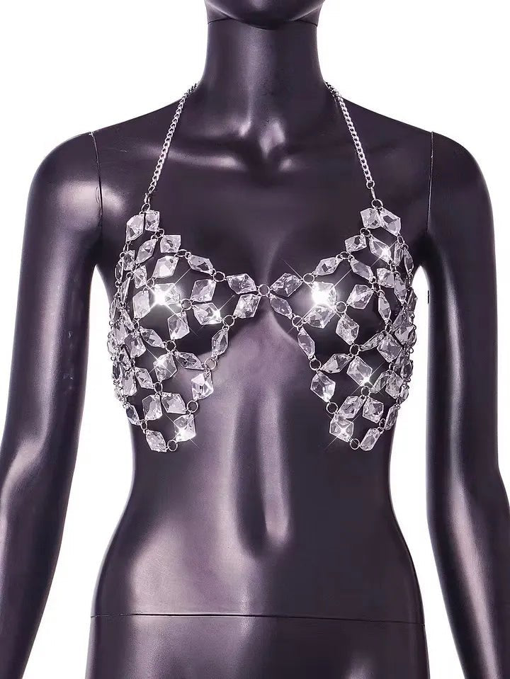 Crystal pendant backless halter chain bra, photo 4