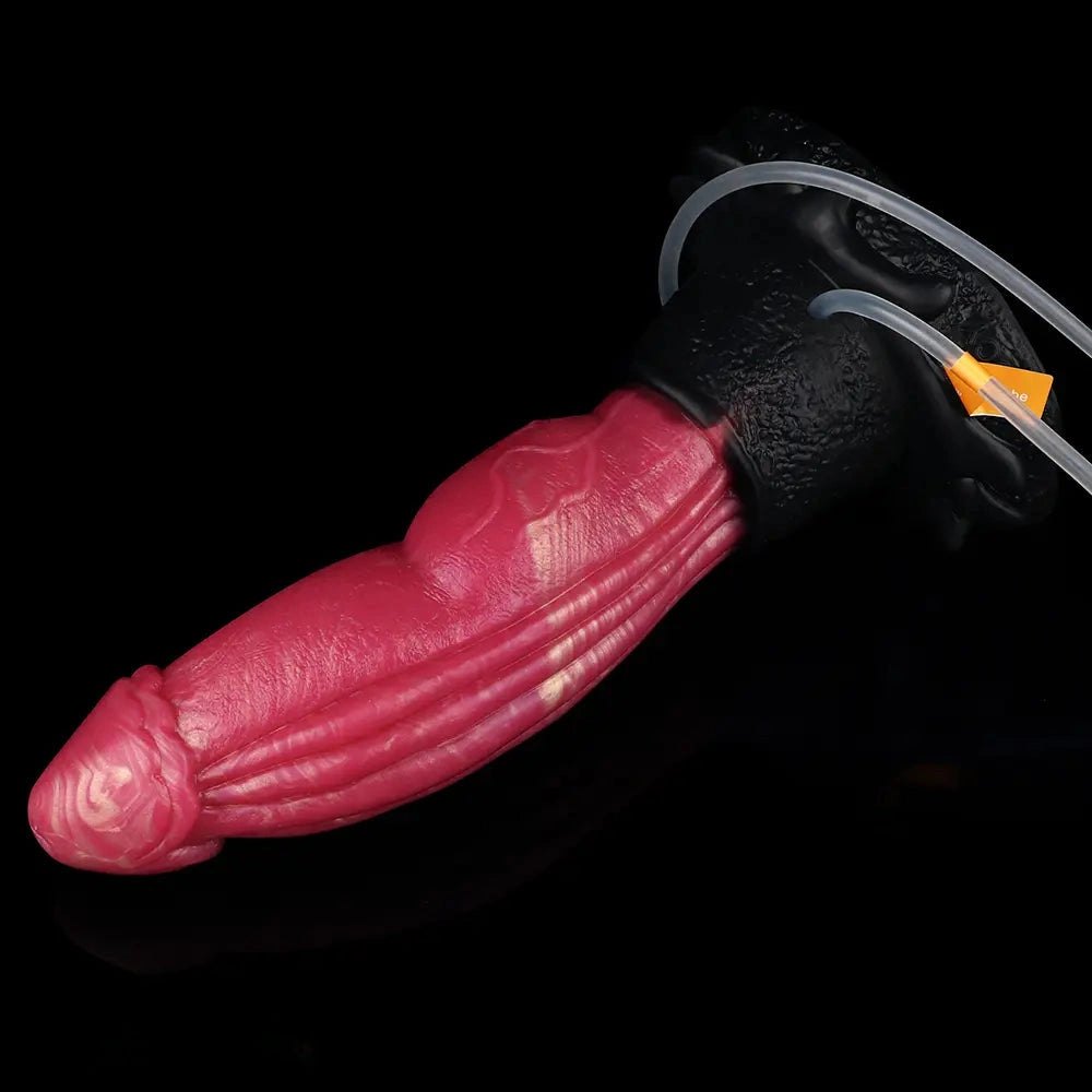 Red knot-base squirting silicone dildo, photo 12